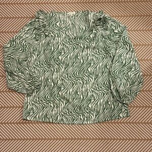 JODIFL Green and White Zebra-Print Puff-Sleeve Blouse